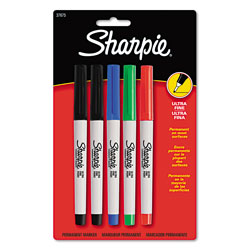 Sharpie® Ultra Fine Tip Permanent Marker, Extra-Fine Needle Tip, Assorted Colors, 5/Set