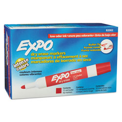 Expo® Low-Odor Dry-Erase Marker, Medium Bullet Tip, Red, Dozen