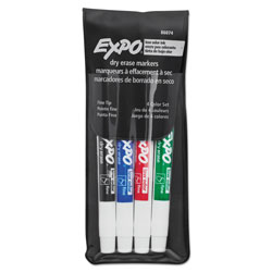 Expo® Low-Odor Dry-Erase Marker, Fine Bullet Tip, Assorted Colors, 4/Set