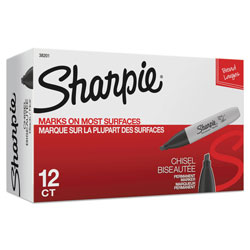 Sharpie® Chisel Tip Permanent Marker, Medium, Black, Dozen (SAN38201)