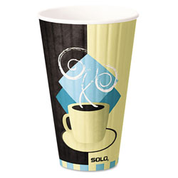 Solo Duo Shield Insulated Paper Hot Cups, 20oz, Tuscan, Chocolate/Blue/Beige, 350/Ct