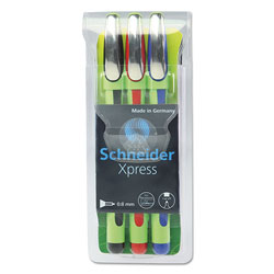 Schneider Xpress Fineliner Porous Point Pen, Stick, Medium 0.8 mm, Assorted Ink Colors, Green Barrel, 3/Pack