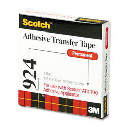 Scotch™ ATG Adhesive Transfer Tape, Permanent, Holds Up to 0.5 lbs, 0.5" x 36 yds, Clear (MMM92412)