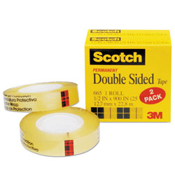 Scotch™ Double-Sided Tape, 1" Core, 0.5" x 75 ft, Clear, 2/Pack (MMM6652PK)