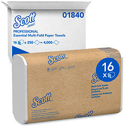 Scott® Essential Multifold Paper Towels (01840) with Fast-Drying Absorbency Pockets, White, 16 Packs / Case, 250 Sheets / Pack, 4,000 Towels / Case (KIM01840)