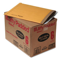 Sealed Air Jiffy Padded Mailer, #6, Paper Lining, Self-Adhesive Closure, 12.5 x 19, Natural Kraft, 50/Carton