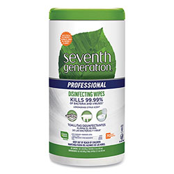 Seventh Generation Professional Disinfecting Multi-Surface Wipes, 8 x 7, Lemongrass Citrus, 70 Wipes per Canister