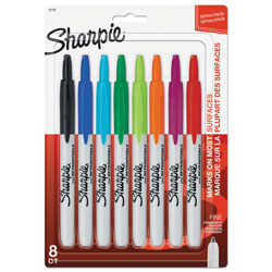 Sharpie® Retractable Permanent Marker, Fine Bullet Tip, Assorted Colors, 8/Set