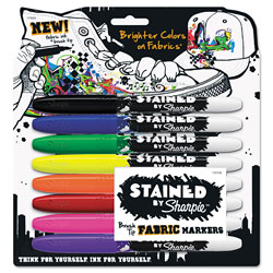 Sharpie® Stained Fabric Markers, Medium Brush Tip, Assorted Colors, 8/Pack