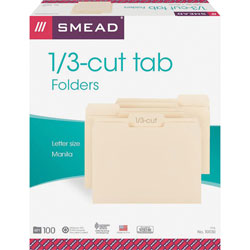 Smead File Folders, 1/3 Assorted Tab Cut, 1 Ply, Letter,500/CT, Manilla