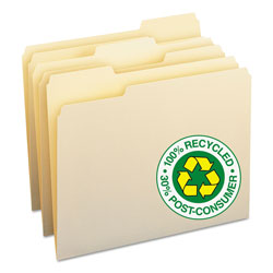 Smead 100% Recycled Manila Top Tab File Folders, 1/3-Cut Tabs, Letter Size, 100/Box