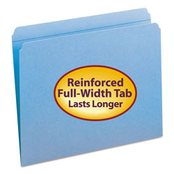 Smead Reinforced Top Tab Colored File Folders, Straight Tab, Letter Size, Blue, 100/Box