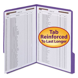 Smead WaterShed/CutLess Reinforced Top Tab 2-Fastener Folders, 1/3-Cut Tabs, Letter Size, Purple, 50/Box