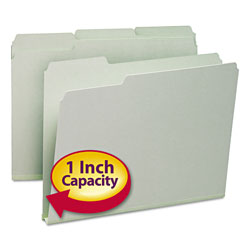 Smead Expanding Recycled Heavy Pressboard Folders, 1/3-Cut Tabs, 1 in Expansion, Letter Size, Gray-Green, 25/Box