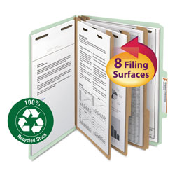 Smead 100% Recycled Pressboard Classification Folders, 3 Dividers, Letter Size, Gray-Green, 10/Box