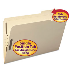 Smead Top Tab 2-Fastener Folders, 1/3-Cut Tabs, Right Position, Legal Size, 11 pt. Manila, 50/Box