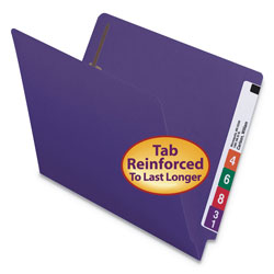 Smead Heavyweight Colored End Tab Folders with Two Fasteners, Straight Tab, Letter Size, Purple, 50/Box