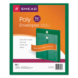 Smead Poly String & Button Interoffice Envelopes, String & Button Closure, 9.75 x 11.63, Transparent Green, 5/Pack
