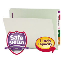 Smead End Tab 1" Expansion Pressboard File Folders w/Two SafeSHIELD Coated Fasteners, Straight Tab, Letter Size, Gray-Green, 25/Box (SMD34705)