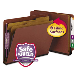 Smead End Tab Pressboard Classification Folders with SafeSHIELD Coated Fasteners, 2 Dividers, Letter Size, Red, 10/Box (SMD26860)