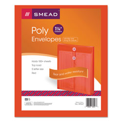 Smead Poly String and Button Interoffice Envelopes, String and Button Closure, 9.75 x 11.63, Transparent Red, 5/Pack