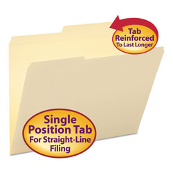 Smead Reinforced Guide Height File Folders, 2/5-Cut 2-Ply Tab, Right of Center, Letter Size, Manila, 100/Box (SMD10376)