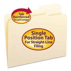 Smead Reinforced Guide Height File Folders, 2/5-Cut Tabs, Right of Center, Letter Size, Manila, 100/Box (SMD10386)
