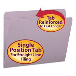 Smead Reinforced Top Tab Colored File Folders, Straight Tab, Letter Size, Lavender, 100/Box (SMD12410)