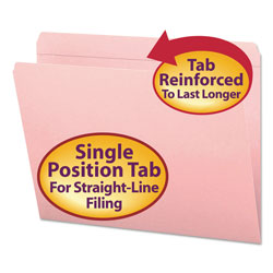 Smead Reinforced Top Tab Colored File Folders, Straight Tab, Letter Size, Pink, 100/Box (SMD12610)