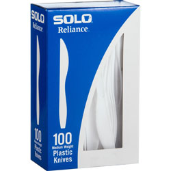 Solo Reliance Mediumweight Cutlery, Standard Size, Knife, Boxed, White, 1000/Carton
