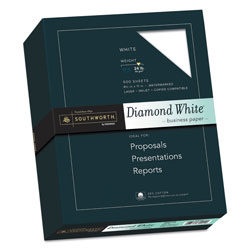 Southworth 25% Cotton Diamond White Business Paper, 95 Bright, 24 lb, 8.5 x 11, 500/Ream (SOU3122410)