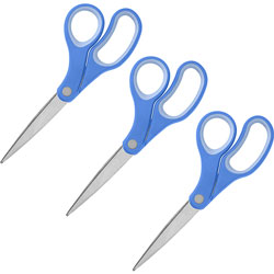 Sparco Scissors, Bent, 8 in, Rubber Handle, 3/BD, Blue