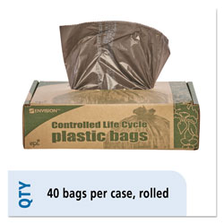 Stout Controlled Life-Cycle Plastic Trash Bags, 39 gal, 1.1 mil, 33 in x 44 in, Brown, 40/Box
