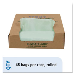 Stout EcoSafe-6400 Bags, 30 gal, 1.1 mil, 30 in x 39 in, Green, 48/Box