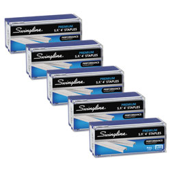 Swingline S.F. 4 Premium Staples, 0.25 in Leg, 0.5 in Crown, Silver, 5,000/Box, 5 Boxes/Pack