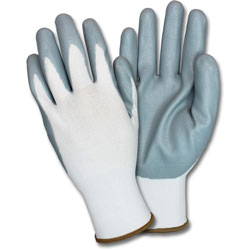 The Safety Zone Nitrile Coated Knit Gloves, Nitrile Coating, Medium, Gray, White, Knitted, Durable, Flexible, Comfortable, Breathable, For Industrial, 12/Dozen