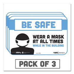 Tabbies BeSafe Messaging Education Wall Signs, 9 x 6,  inBe Safe, Wear a Mask at All Times While in the Building in, 3/Pack