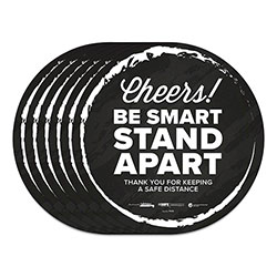Tabbies BeSafe Messaging Floor Decals, Cheers;Be Smart Stand Apart;Thank You for Keeping A Safe Distance, 12 in Dia, Black/White, 6/CT