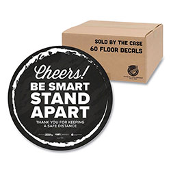 Tabbies BeSafe Messaging Floor Decals, Cheers;Be Smart Stand Apart;Thank You for Keeping A Safe Distance, 12 in Dia, Black/White, 60/CT