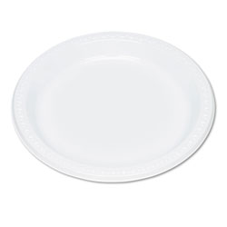 Tablemate Plastic Dinnerware, Plates, 9 in dia, White, 125/Pack