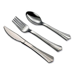 Tablemate Sterling Assorted Plastic Cutlery, Mediumweight, Silver, 20 Forks, 15 Knives, 15 Spoons/Pack