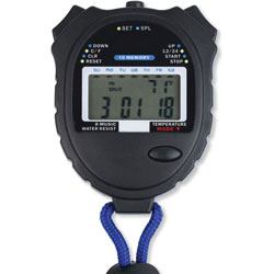 Tatco Stopwatch, Water-Resistant, 2-1/2 inWx3-1/4 inLx3/4 inH, Black