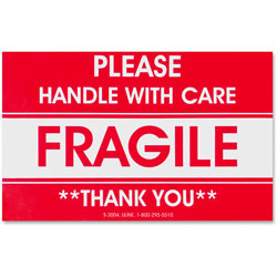 Tatco Shipping Label, Fragile/Handle W Care, 500/RL, Red