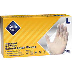 The Safety Zone Powdered Natural Latex Gloves - Polymer Coating - Large Size - Natural - Allergen-free, Silicone-free, Powdered - 9.65 in Glove Length