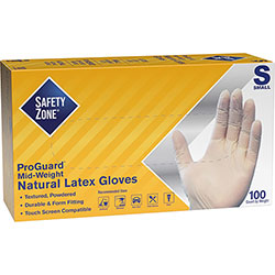 The Safety Zone Powdered Natural Latex Gloves - Polymer Coating - Small Size - Natural - Allergen-free, Silicone-free, Powdered - 9.65 in Glove Length