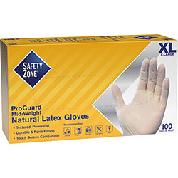 The Safety Zone Powdered Natural Latex Gloves - Polymer Coating - X-Large Size - Natural - Allergen-free, Silicone-free, Powdered - 9.65 in Glove Length