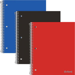 Oxford Notebook, 1-Sub, 100-Sht, 8-1/2 inWx10-1/2 inLx3/10 inH, 3/Pk, Ast