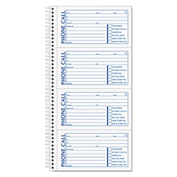 TOPS Spiralbound Message Book, Two-Part Carbonless, 2.75 x 5, 4/Page, 200 Forms