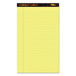 TOPS Docket Gold Ruled Perforated Pads, Wide/Legal Rule, 8.5 x 14, Canary, 50 Sheets, 12/Pack