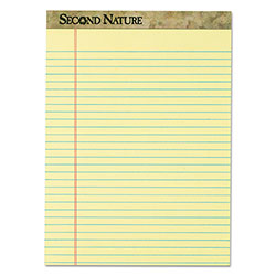 TOPS Second Nature Recycled Pads, Wide/Legal Rule, 8.5 x 11.75, Canary, 50 Sheets, Dozen